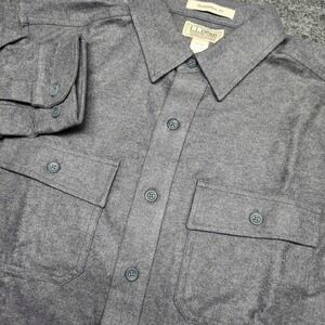 LL Bean Mens Chamois Cloth Shirt Traditional Fit Dark Grey Medium Chest Pockets